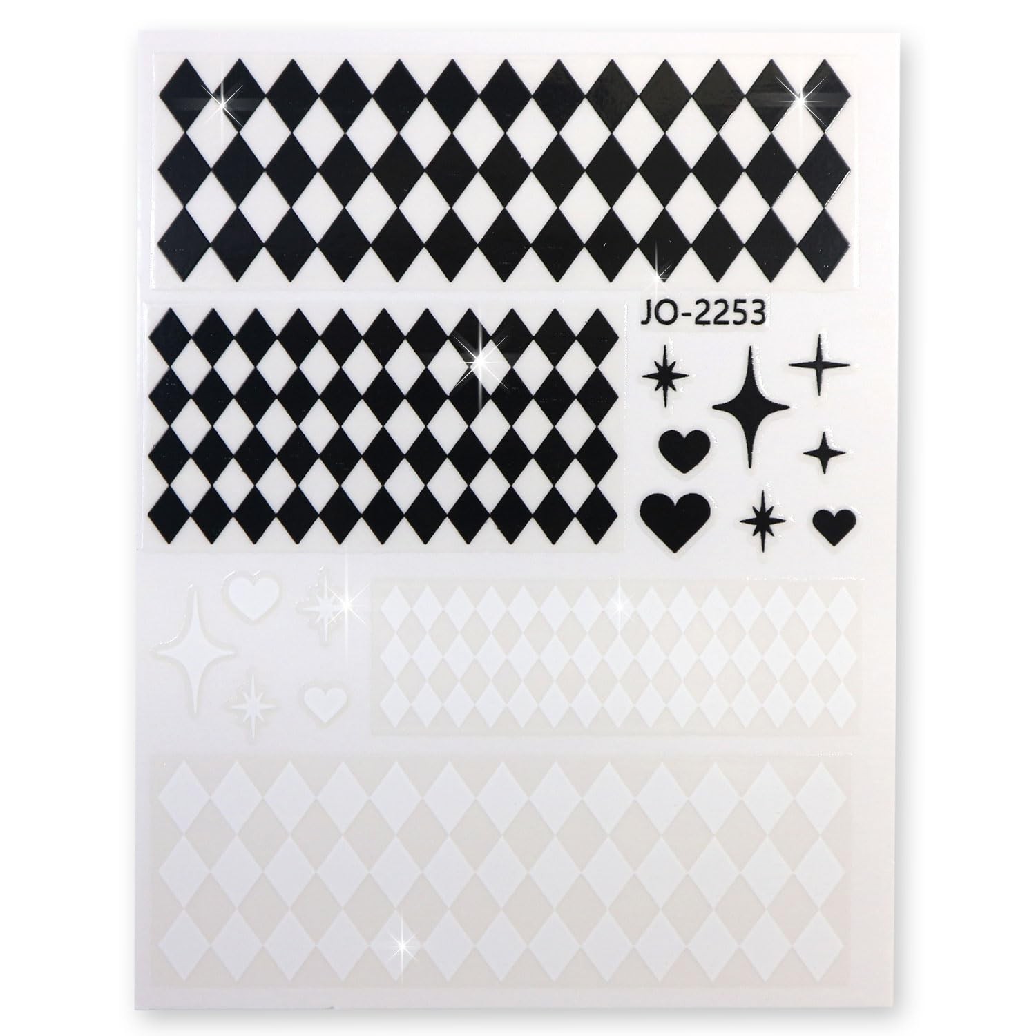 Nail sticker check checker heart glitter transparent black white 1 sheet NAS-040