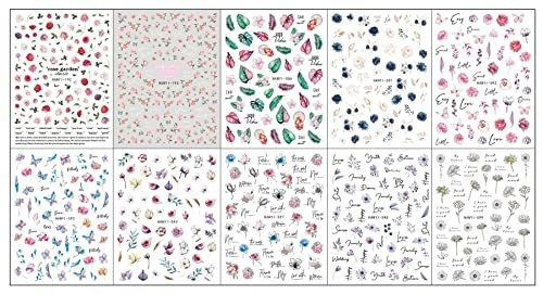 10 Sheets Spring Flower Nail Art Stickers Decals Self-Adhesive Pegatinas Uñas
