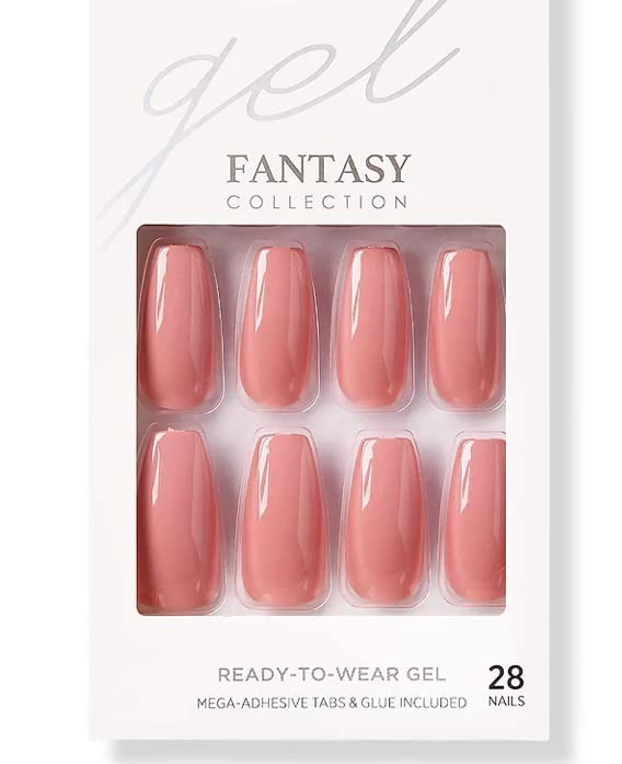 Kiss Gel Fantasy Collection Fake Nails Manicure Set, Pink, Long Petite, Pink