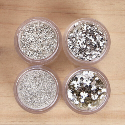 4 Boxes/Set Nail Art Sequin Glitter Sheets Tips Silver Powder Dust Nail Decor