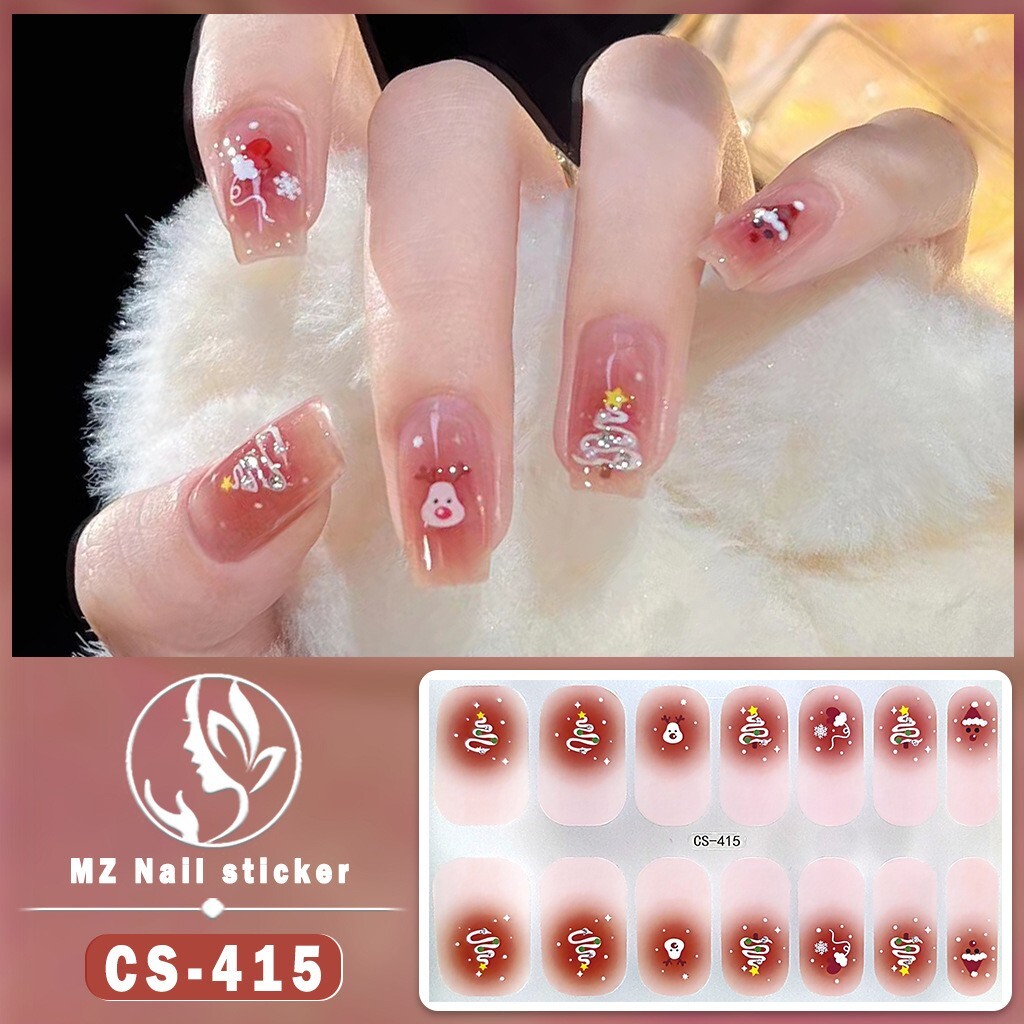 5 pcs hot sale Christmas Nail Stickers Semi Cured Gel Nail Stickers UV Lamp