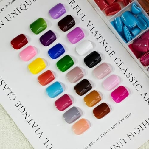 576Pcs Square Press on Nails Glossy Fake Nails Short False Nails Pure style01