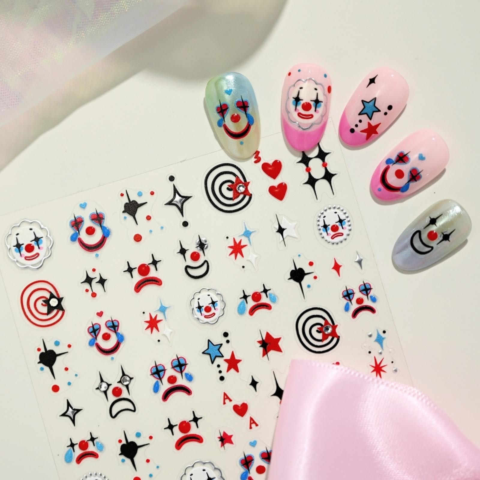 Halloween Nail Stickers 5D Embossed Clown Nail Art Stickers 3D Self Adhesive …