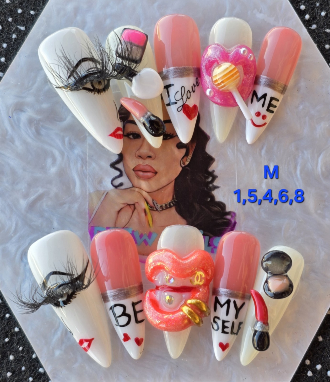 Handmade Press On Nails,Fasho Nails, Medium Size 1,5,4,6,8 Long Stiletto