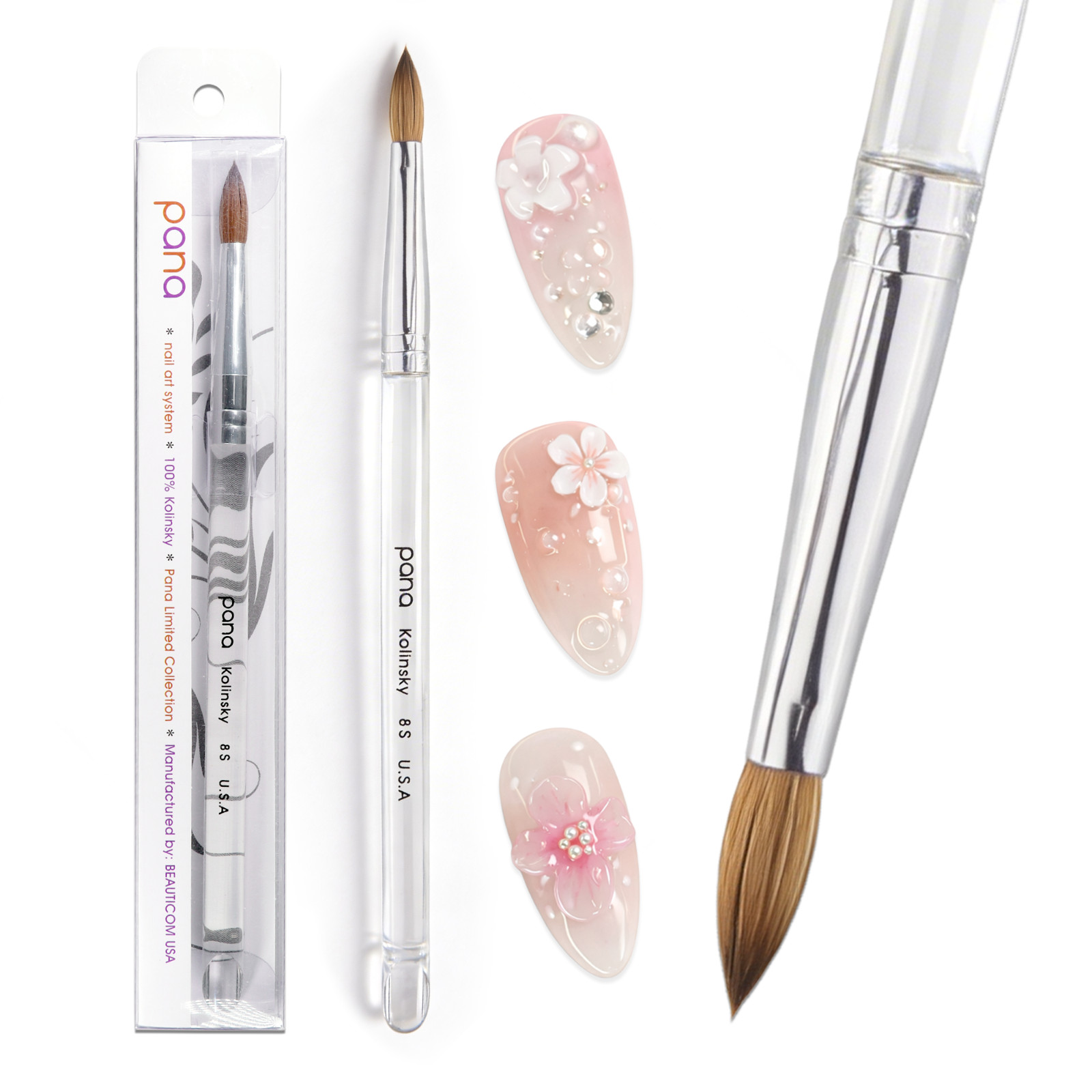 PANA Finest 100% Pure Kolinsky Nail Art Brush with Oval Acrylic Handle Size 8