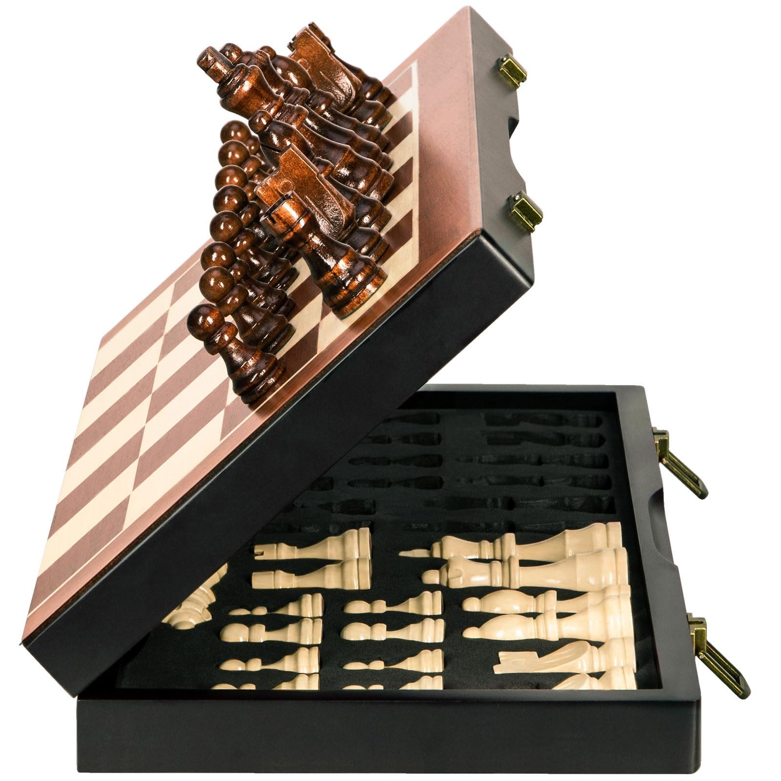 BIVOMON Chess Magnetic Wooden Set 15″ 15.35*15.35*0.98 inches, Brown