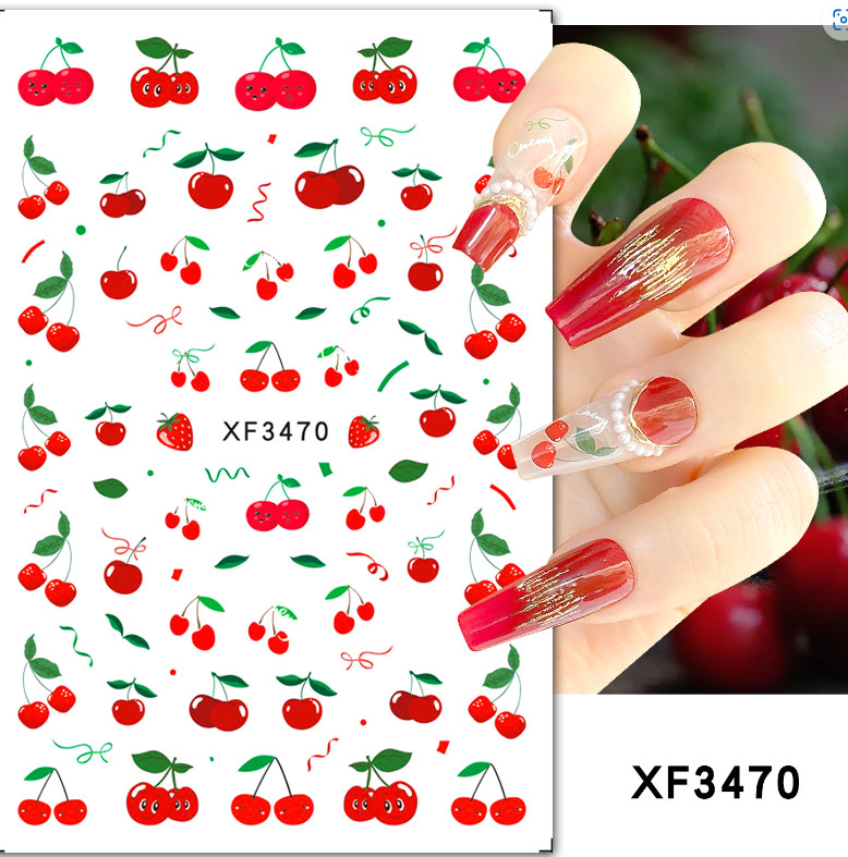 Nail Stickers Waterproof Red Cherry Design DIY Decal Flower Fruit Easy Use NH18