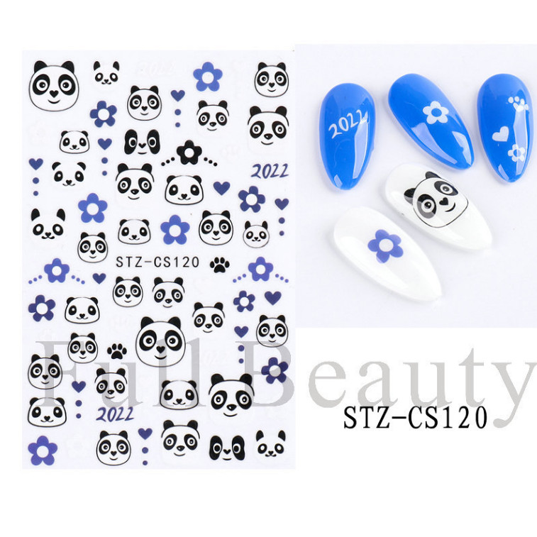 2Pcs Black White Panda Paw Eye French Geometry Lines Nail Sticker Decal DIY NS7