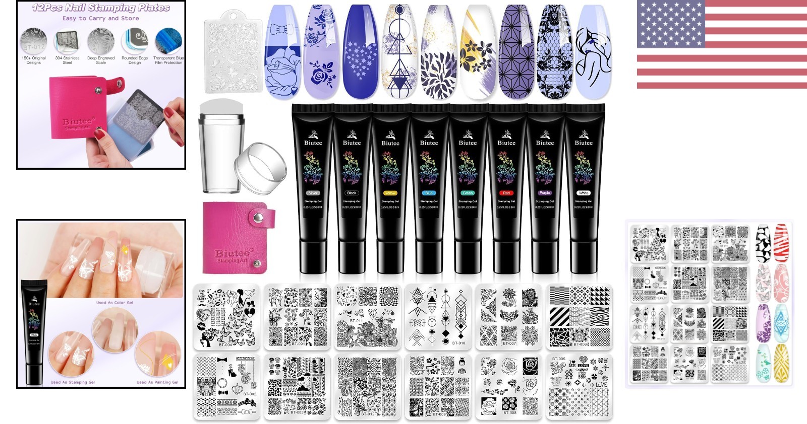 Valentine’s Gift: Nail Art Stamper Kit with 12 Plates & 8 Stunning Gel Polishes