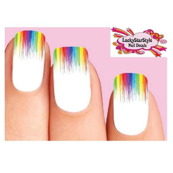 Waterslide Nail Decals Tips Set of 10 – Colorful Rainbow Paint Drip Dripping