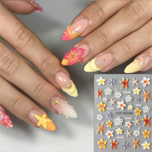 Flower Nail Stickers 3D Self-Adhesive Embossed Pink Floral Nail Colorful Flower