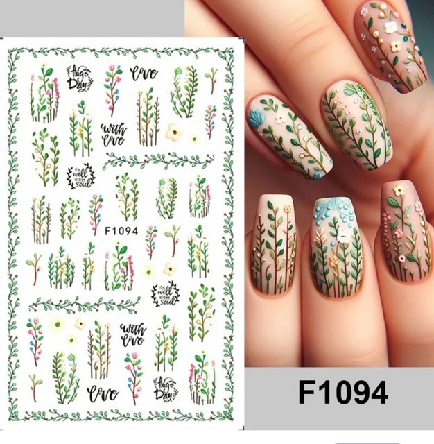 Nail Art Stickers -NEW MULTICOLOURED WILDFLOWERS F1094