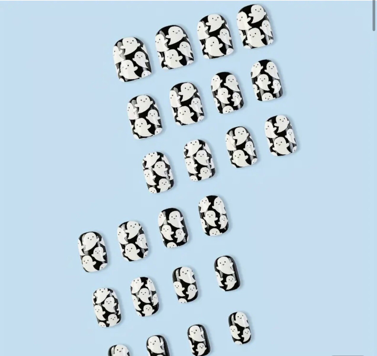 2 Pack 48PC Halloween Lot Squared Short Press On Nails Glow In The Dark Ghosts