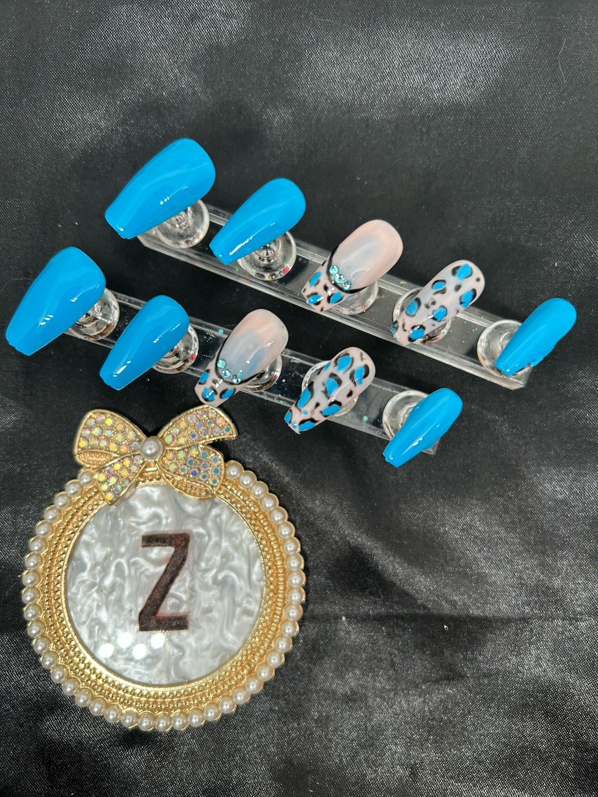 Z NAILZ! Handmade M Coffin Turquoise W/Animal Print Press On Nails