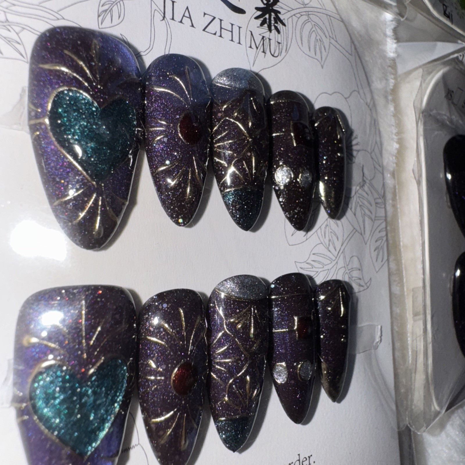 4 Packs Of 10pcs Almond Press On nails | 3D Unique Designs| Size M | Reusable (8
