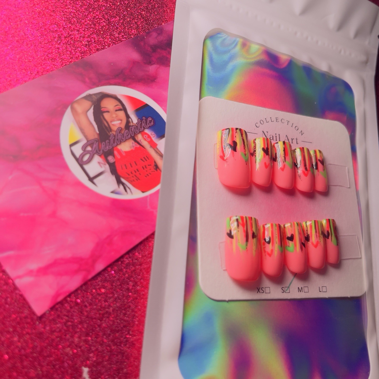Authentic Nail Arts Square Press-On Nails Juneteenth Glossy Acrylic Full Cover