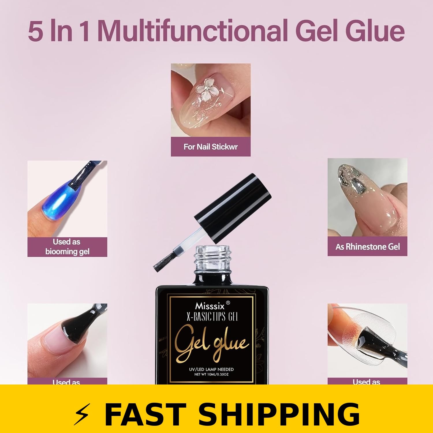 Misssix Short Almond Gel Nail Tips Kit – 216Pcs with UV Lamp