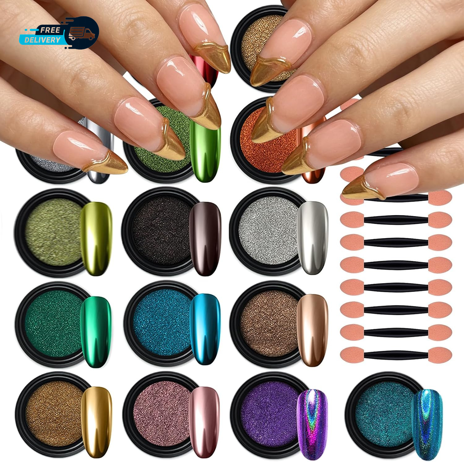 16 Colors Chrome Nail Powder Iridescent Aurora Powder Metallic Mirror Effect