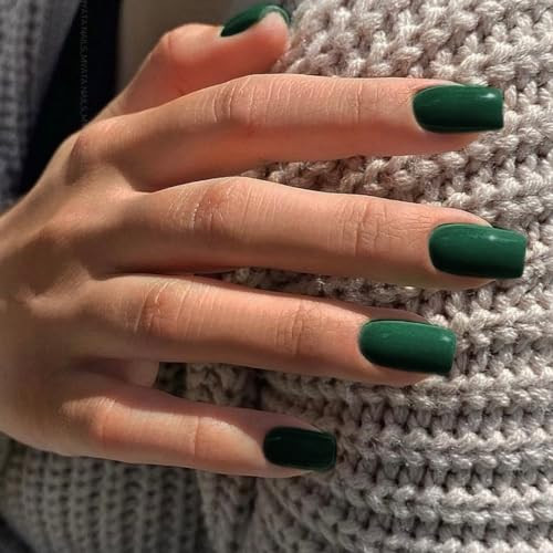 Emerald Green Press on Nails Short Medium Square Glue on square glossy green