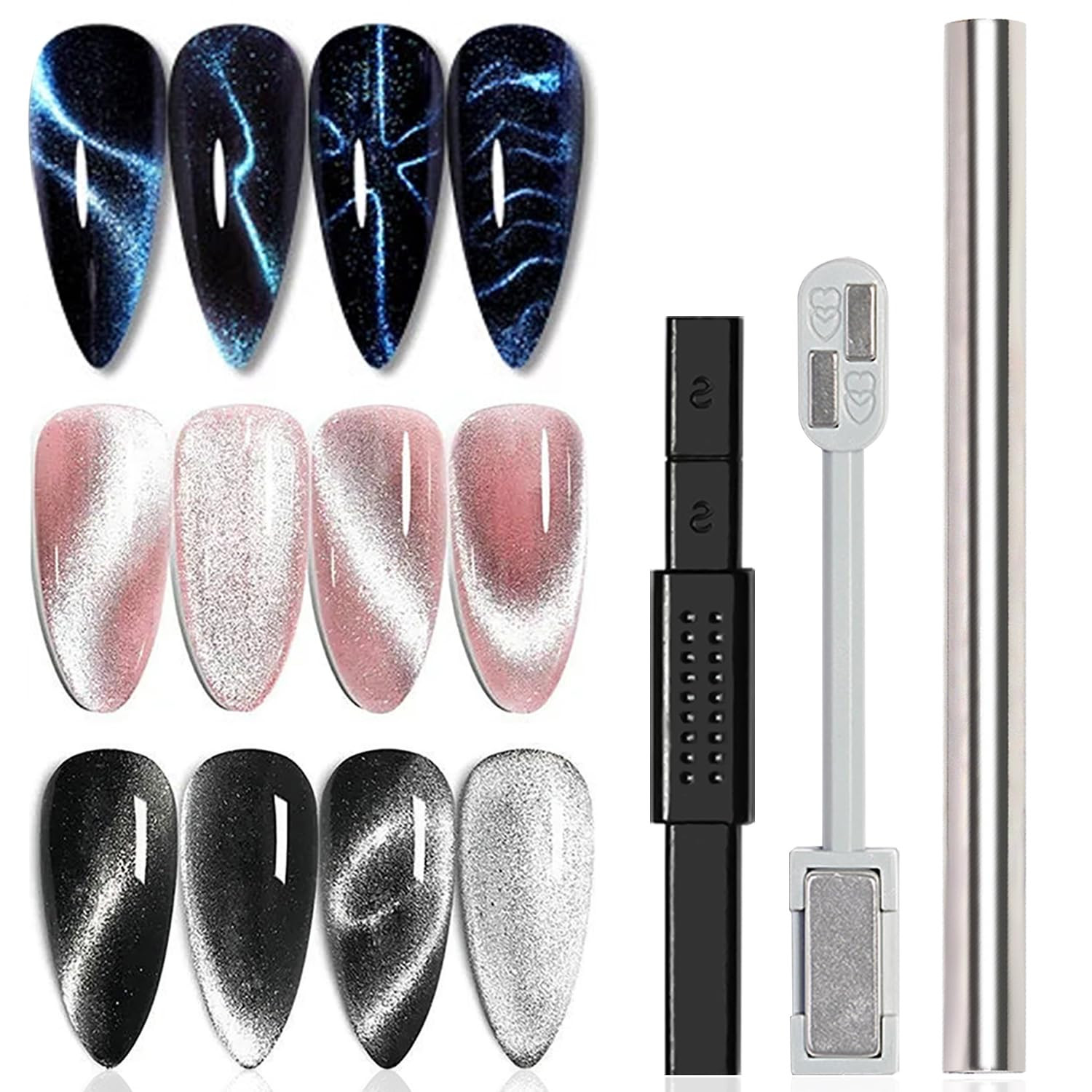 3Pcs Cat Eye Magnet for Nails Gel Nail Polish Magnet Wand Nail Art Magnetic Nail