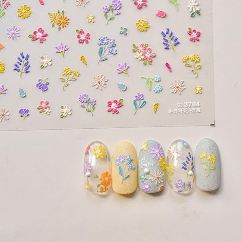 2 Sheets Flower Nail Art Stickers 5D Embossed Nail Decals style-cute flower