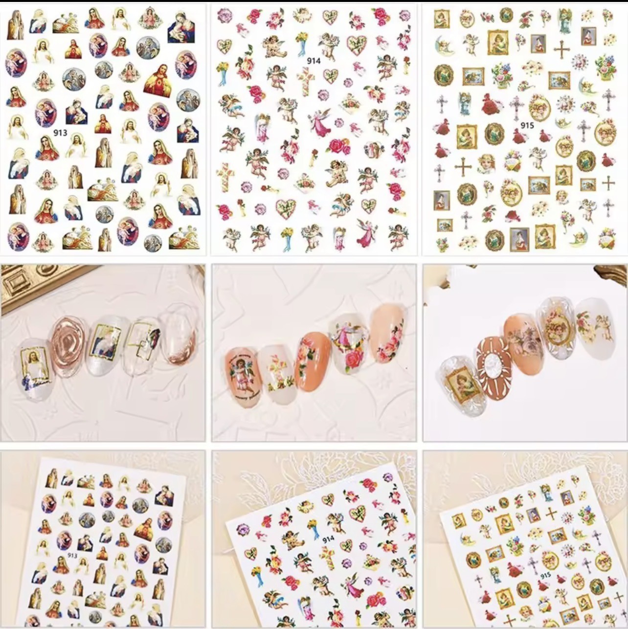 Religious Nail Art Stickers Jesus Mary Angels Catholic Christian Cross Design