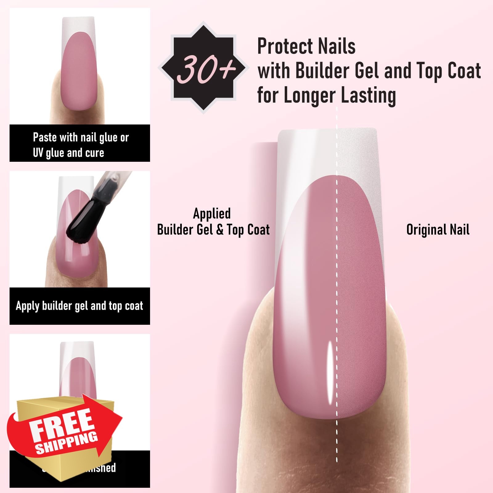 WELLQUINN Square French Tip Medium Berry Pink Nails