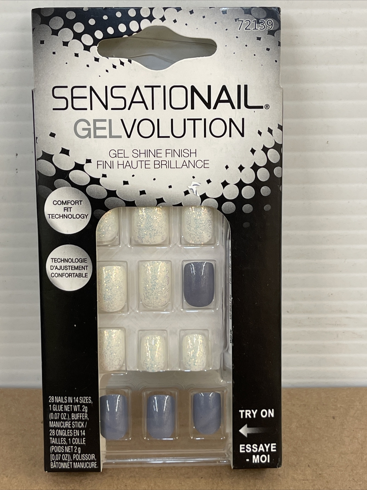 Sensationail Gelvolution Gel Shine Finish Glue On Nails #72139 Gray/White