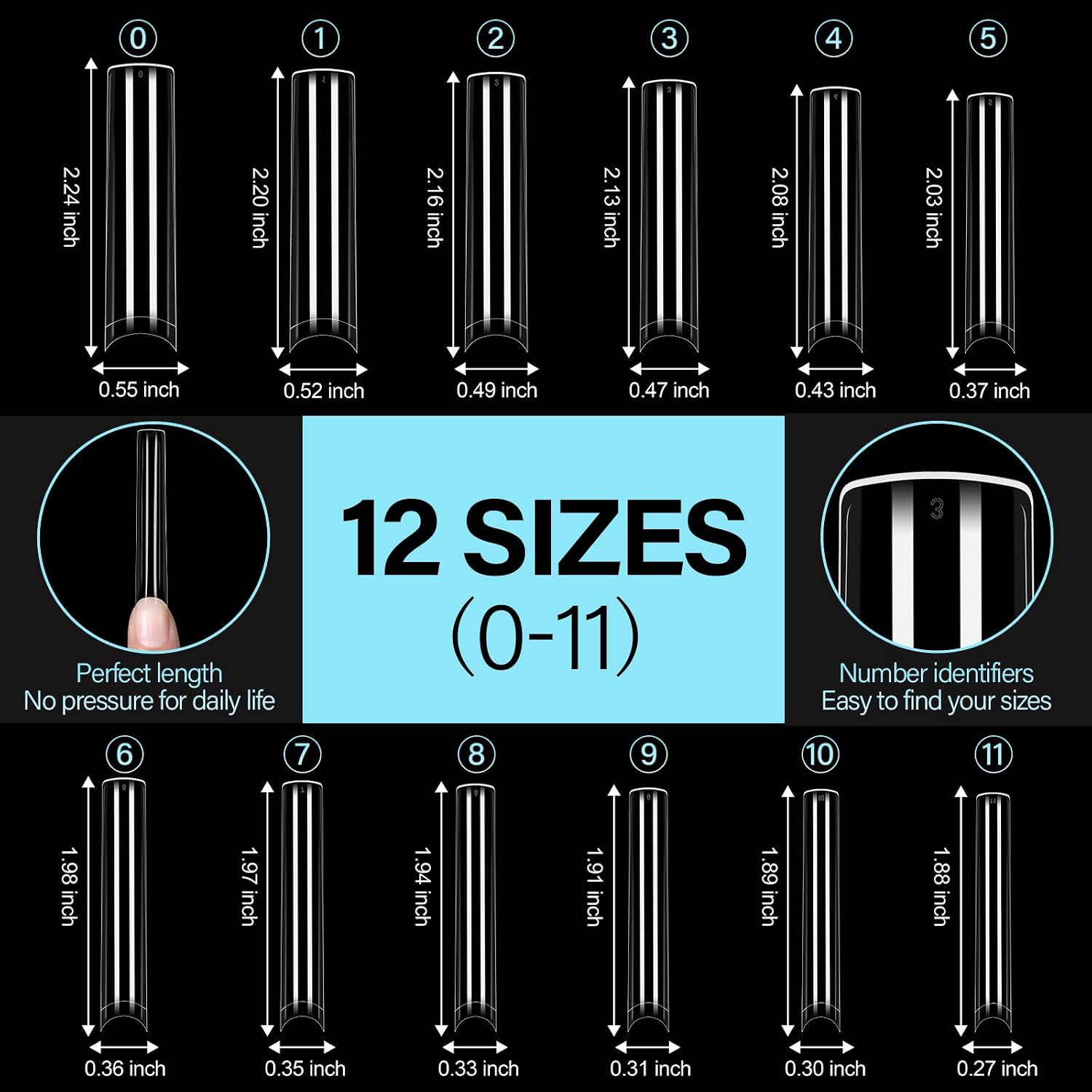 3XL Extra Long Square Nail Tips No C Curve, 504PCS Half Cover Clear Acrylic Fals