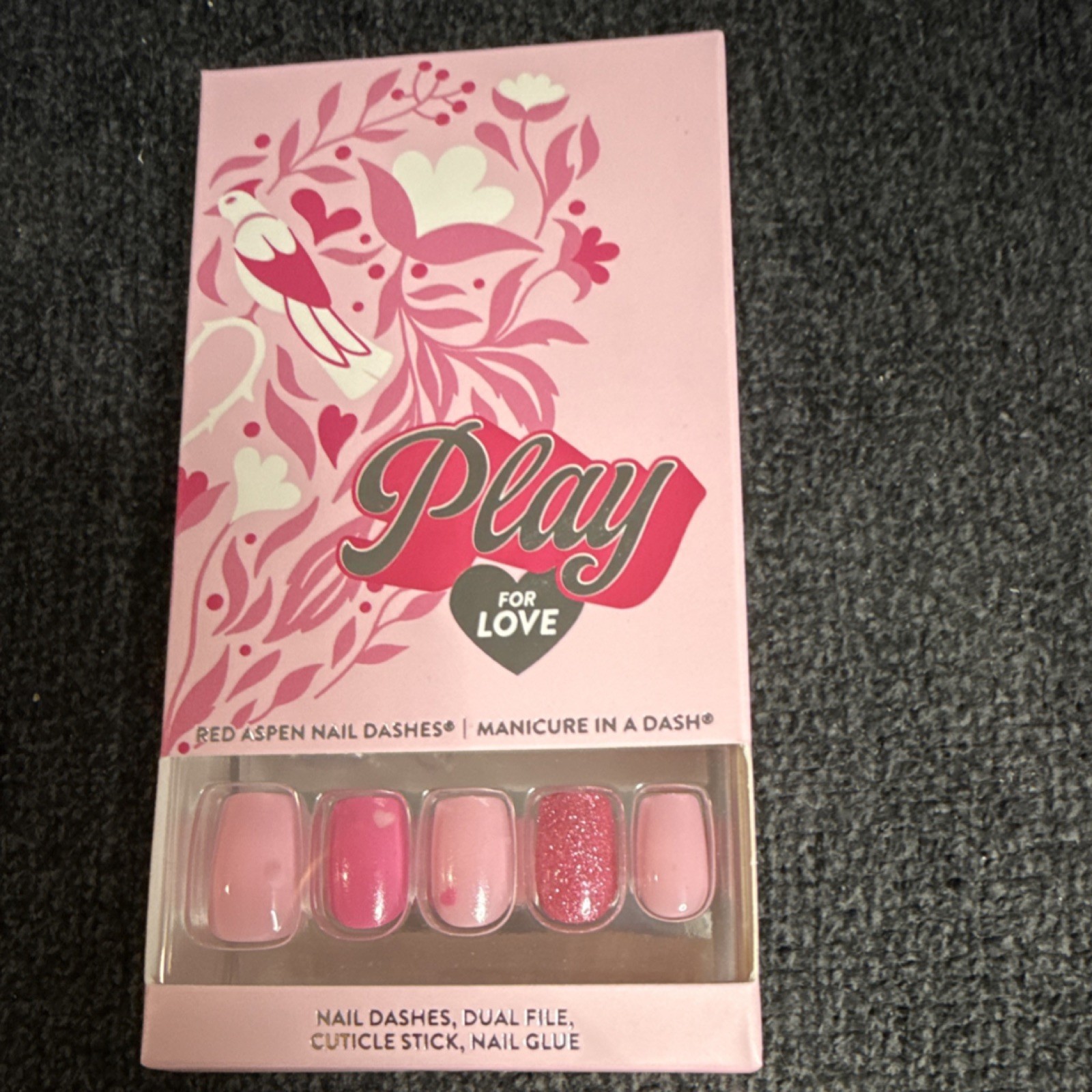 Red Aspen Nail Dashes Press-On Nails Short Square Pink Glitter Love, Glue
