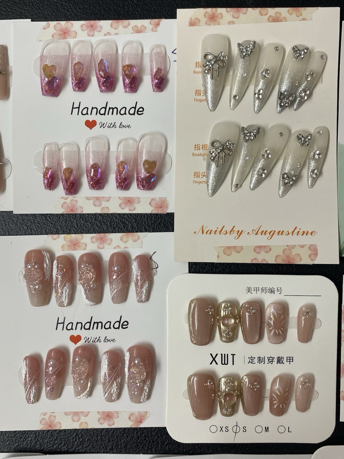 25 Pairs LOT-Handmade Press On Nails Reusable Fake Nails Full Cover Size S