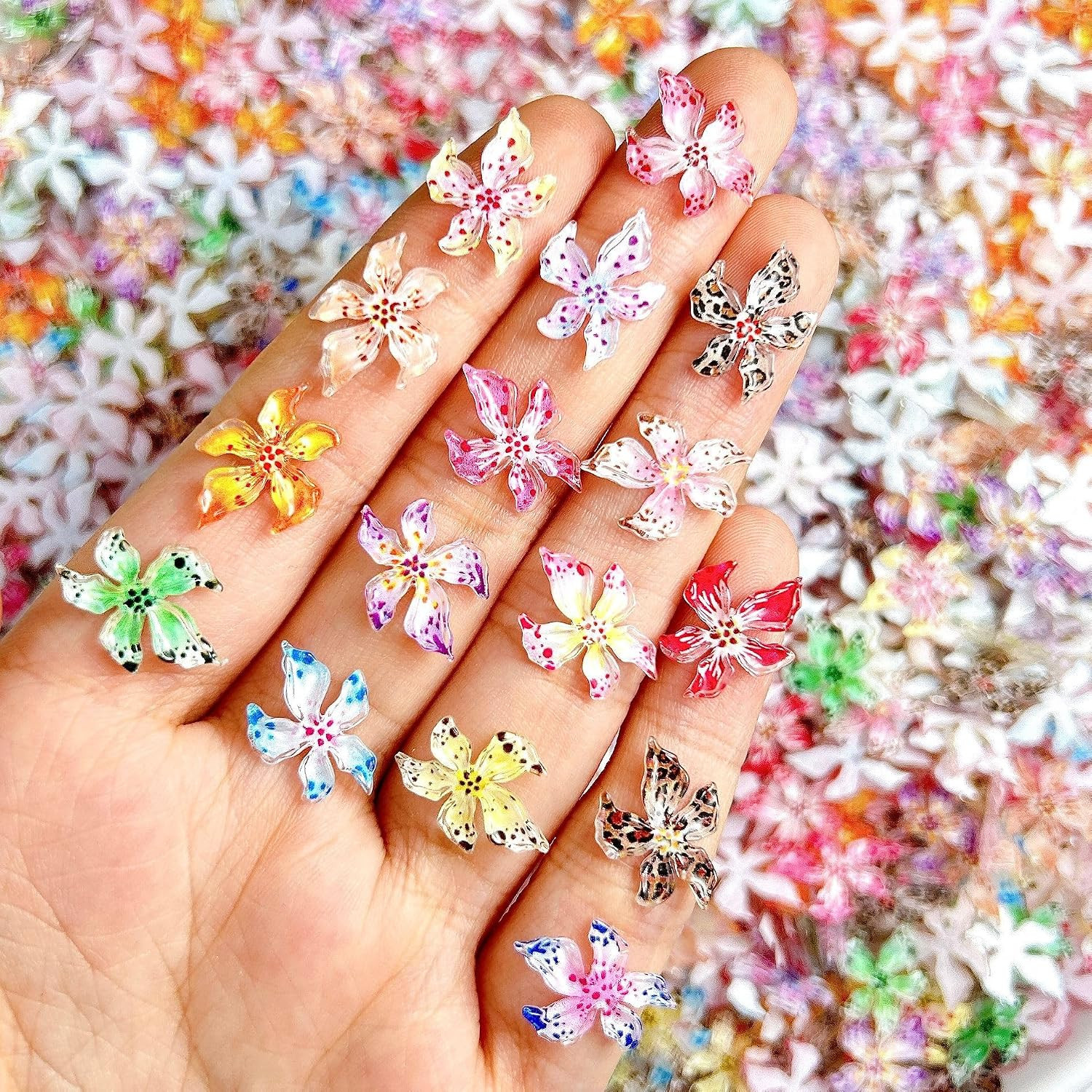 50Pcs Flower Nail Art Charms 3D Resin Hawaii Nail Art Supplies Hibiscus Floral N