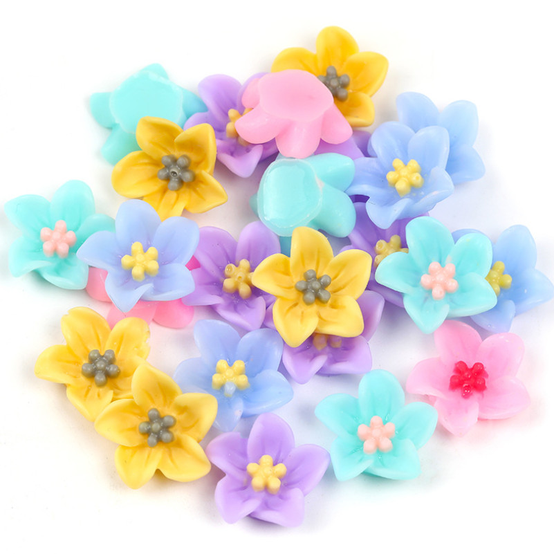 13mm Resin Lily Cabochon Two-Tone Colors Flatback Nail Art Case Charms 5Pcs NH17