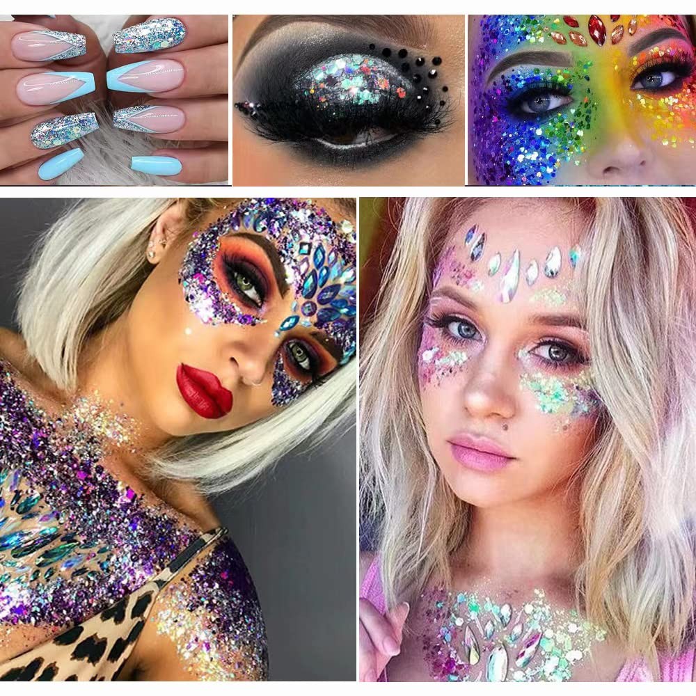 Blue Face & Body Glitter Gel – Mermaid Sequins Lip Eye Nails Hair Festival Ra…