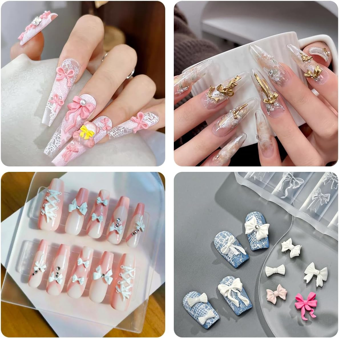 2 PCS Bow Silicone Nail Art Molds 3D Bow Silicone Nail Molds Carving Template St