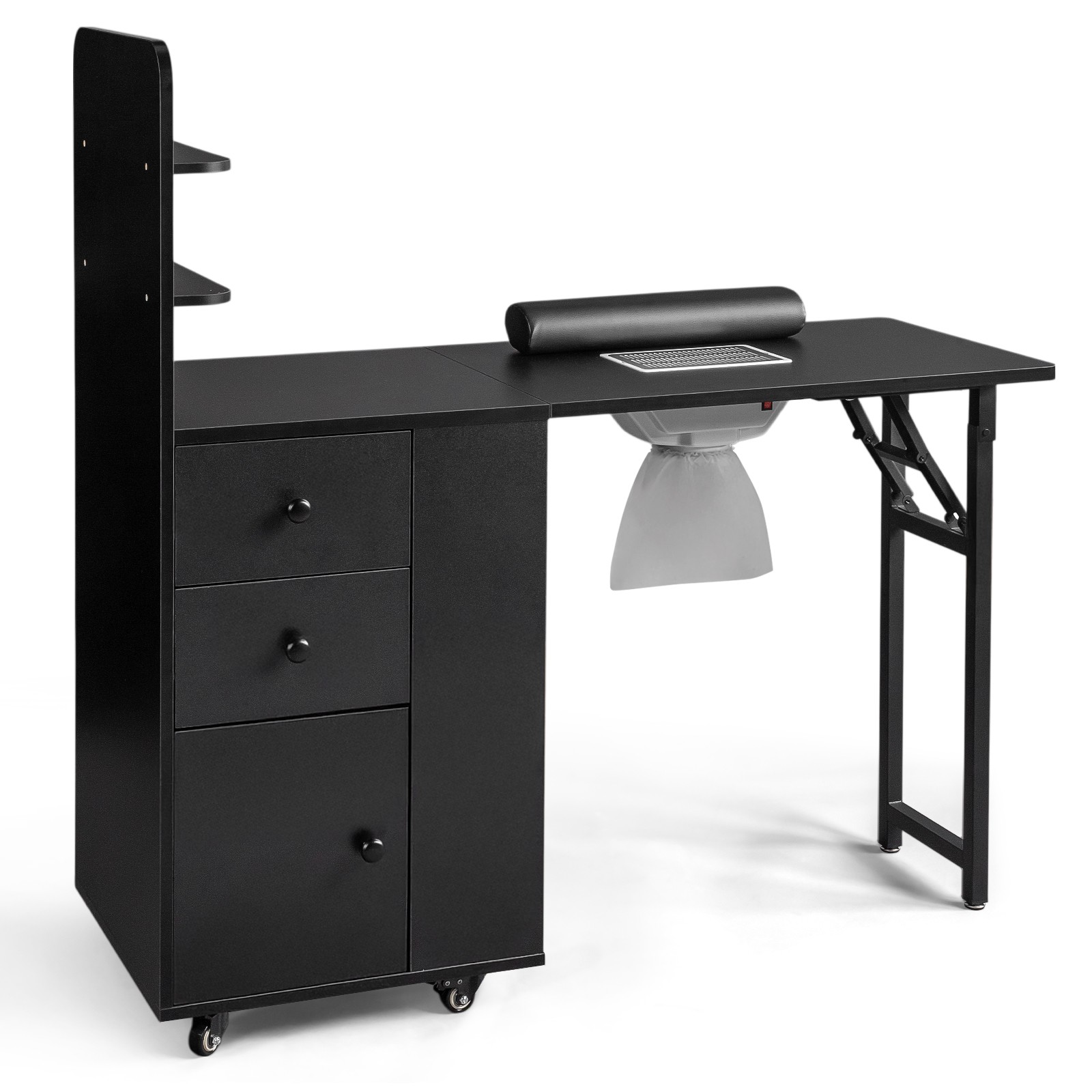 All-in-One Foldable Nail Table with Electric Dust Collector, Cabinet, Wrist Rest