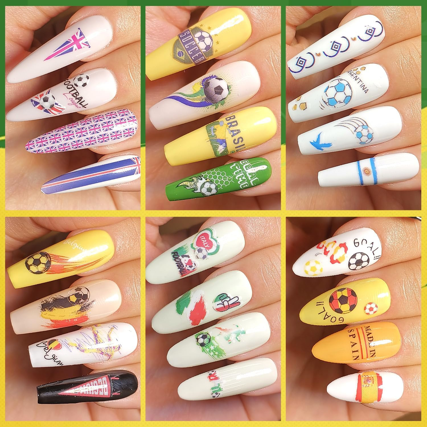 World Cup Soccer Nail Art Stickers,12 Sheets Football Themed Nail Decals | Socce