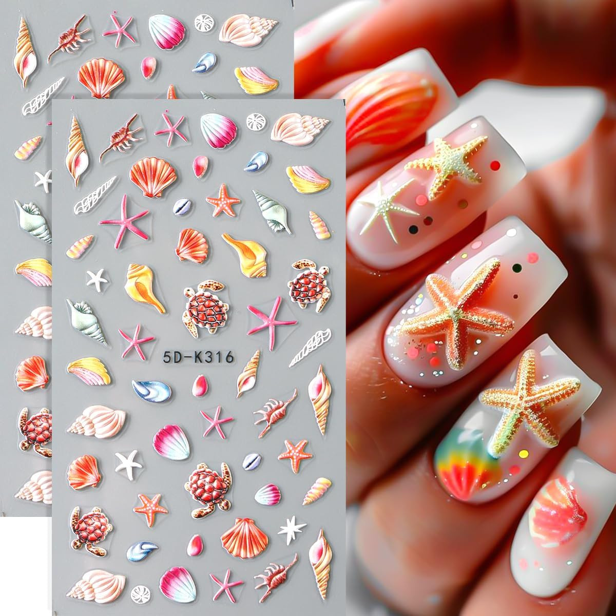 Flower Nail Art Stickers Decals,3 Sheets 5D Embossed Self Adhesive Stickers | Pi