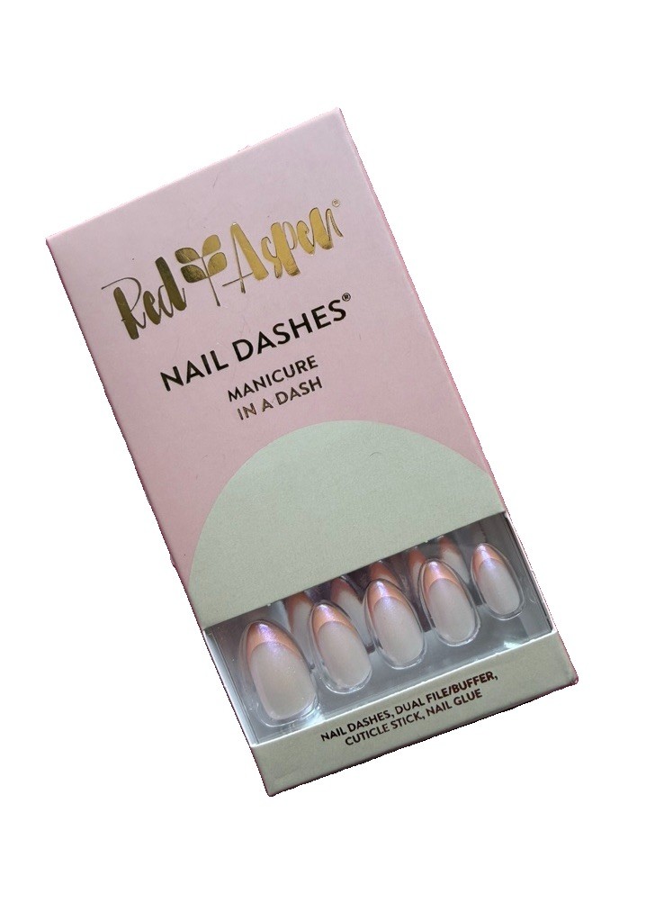 Red Aspen Press On Nail Dashes Maple Glaze Medium Almond NIB