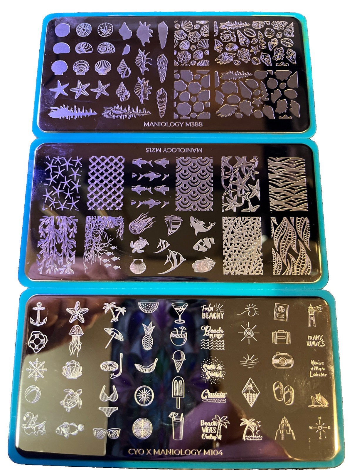 Maniology Nail Stamping Plates – Ocean Lot 2 M388, M104, M213