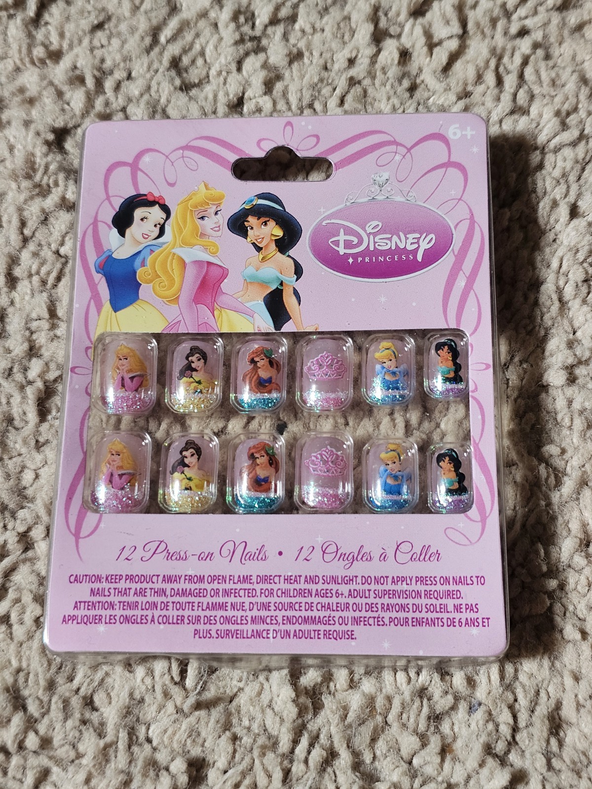 New! Disney Princess Press On Nails for Girls – 3 Pack of 12 Each