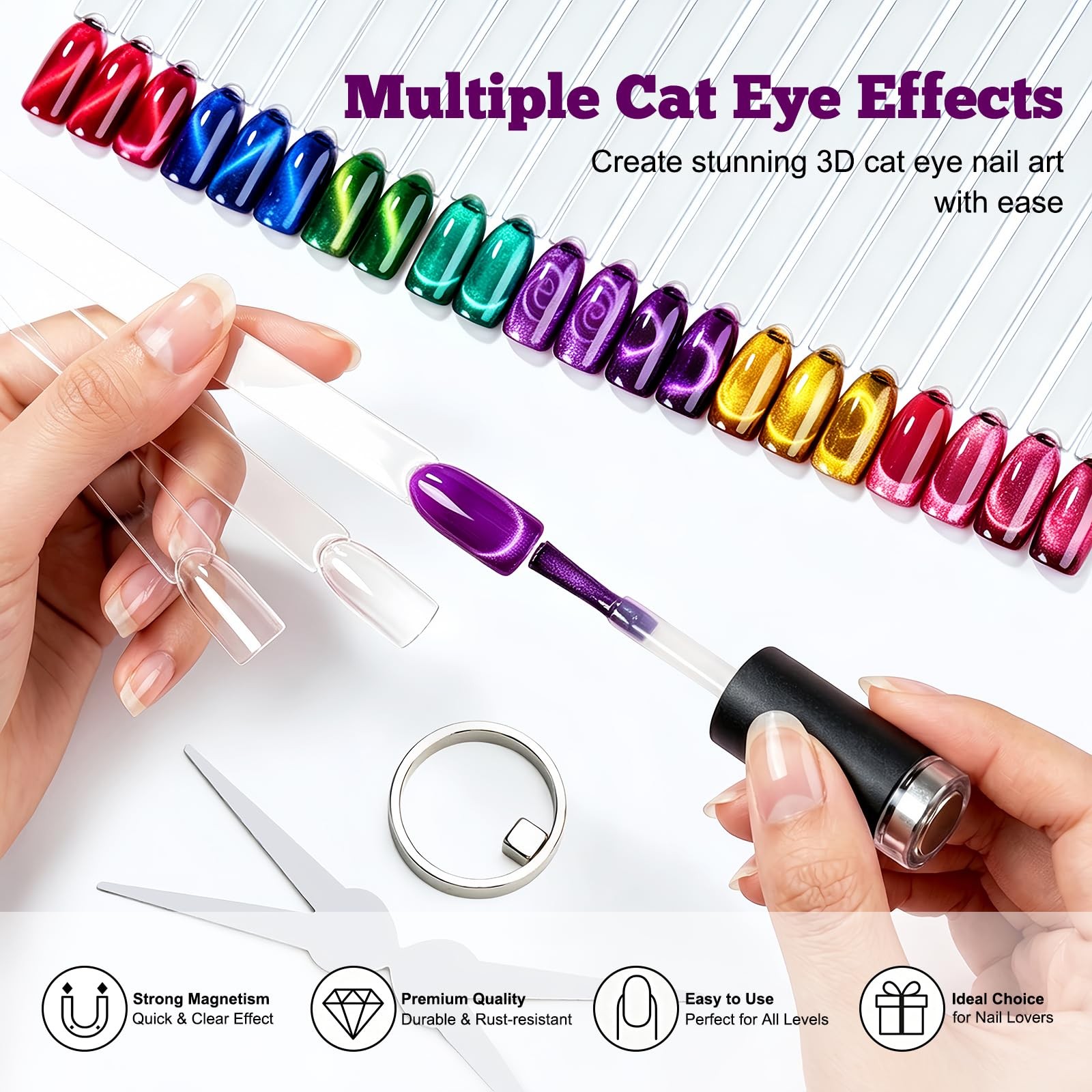 Cat Eye Magnet for Nails, 2-in-1 Strong Magnetic Nail Tool Set, Ring & Y-Shap…