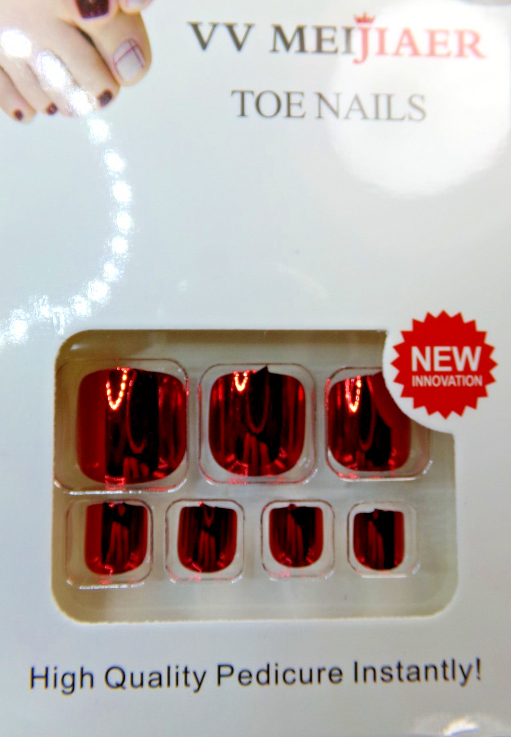 V V Toenails Classic Ruby Red Chrome Mirror glue on & Tabs Medium