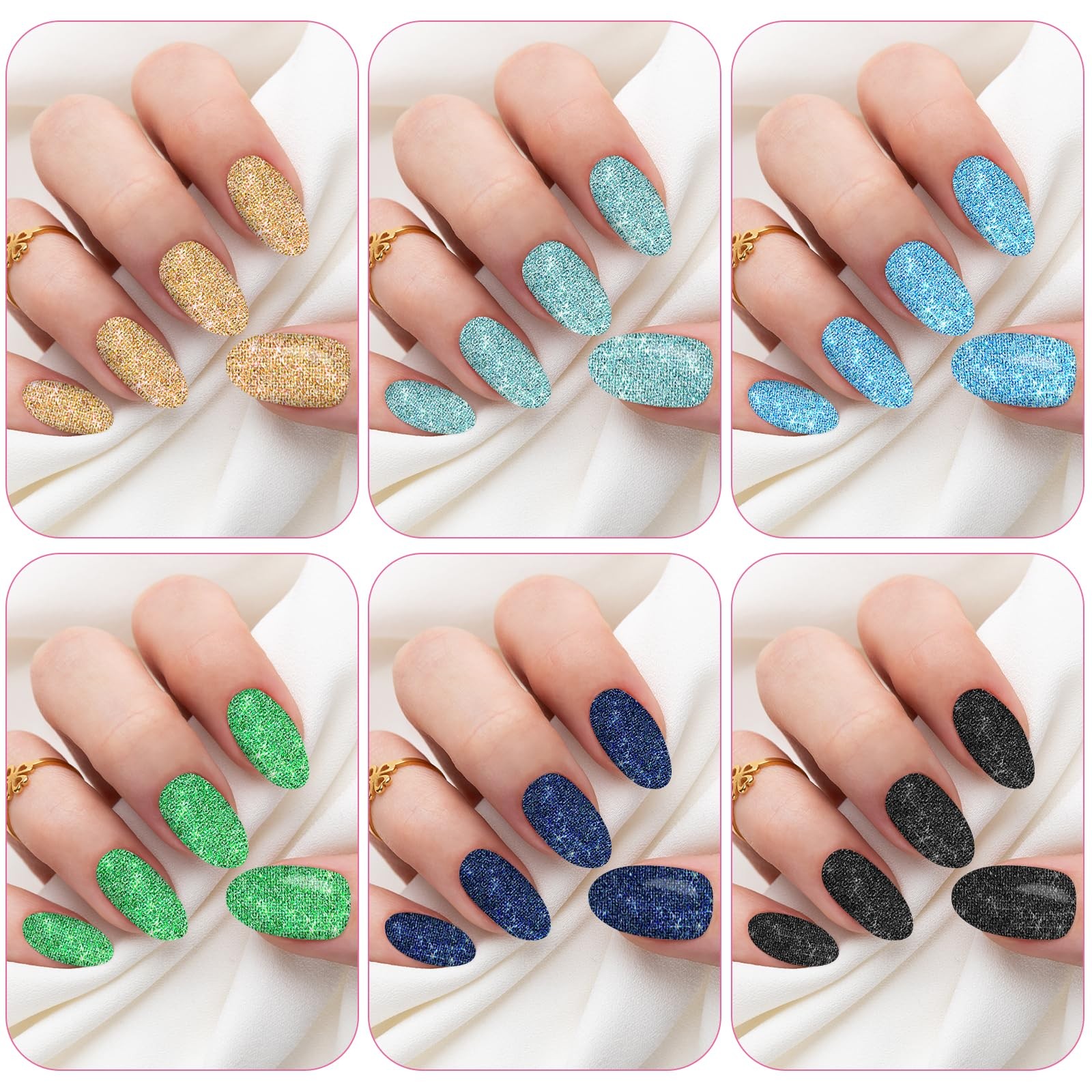12 Sheets Glitter Nail Wraps, Polish Strips Stickers, Shine Multicolor
