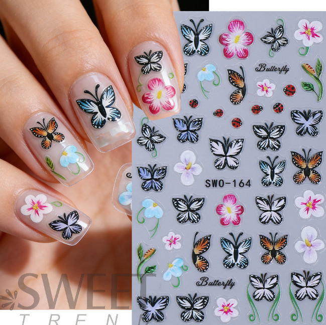 Butterfly Flower Embossed Strawberry Hibiscus Bow Nail Art Stickers Decor NH29