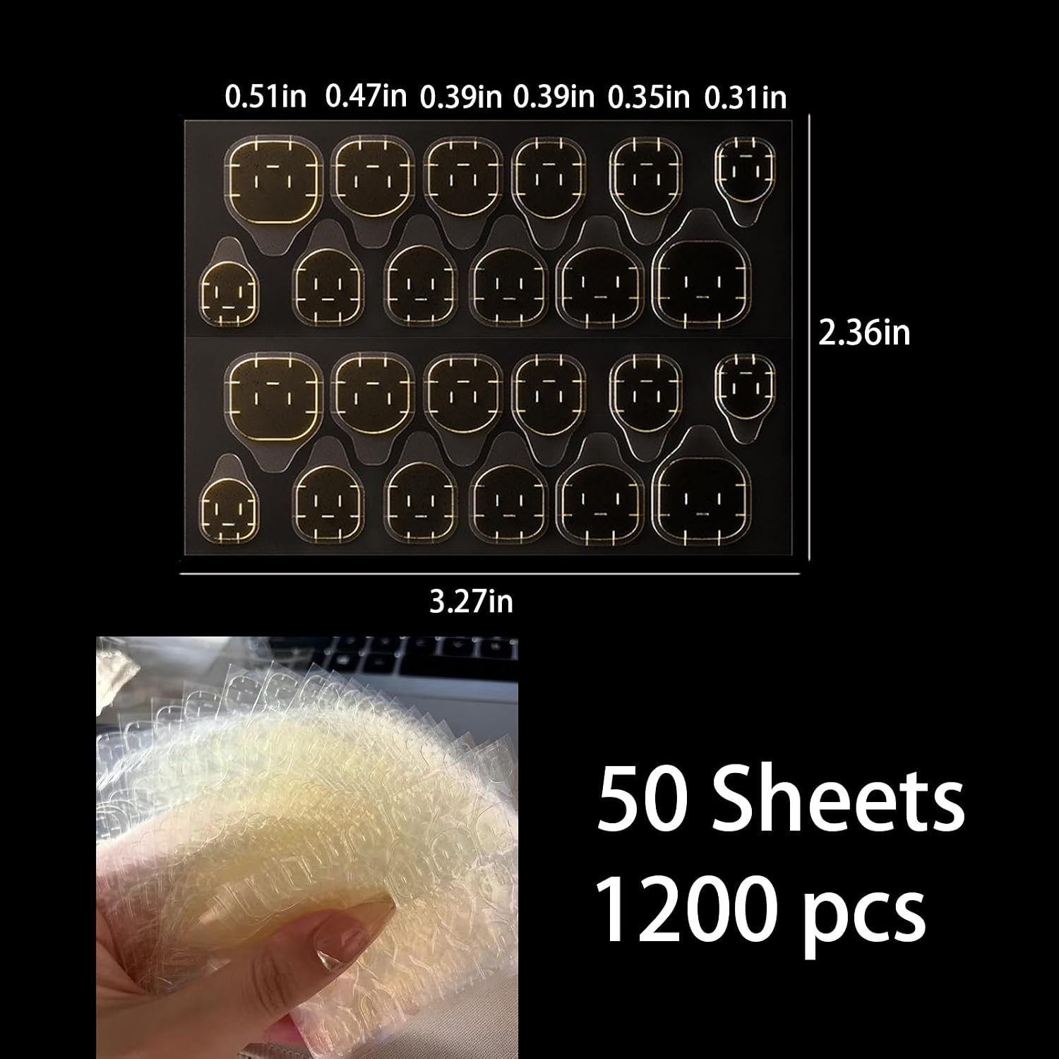 1200 Pcs 50 Sheets Nail Adhesive Tabs Nail Glue Stickers for Press ons Adhesive