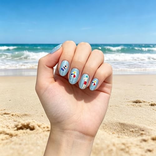 Pool Party Design – Glossy Blue Glitter Nails – Swimmer Nails