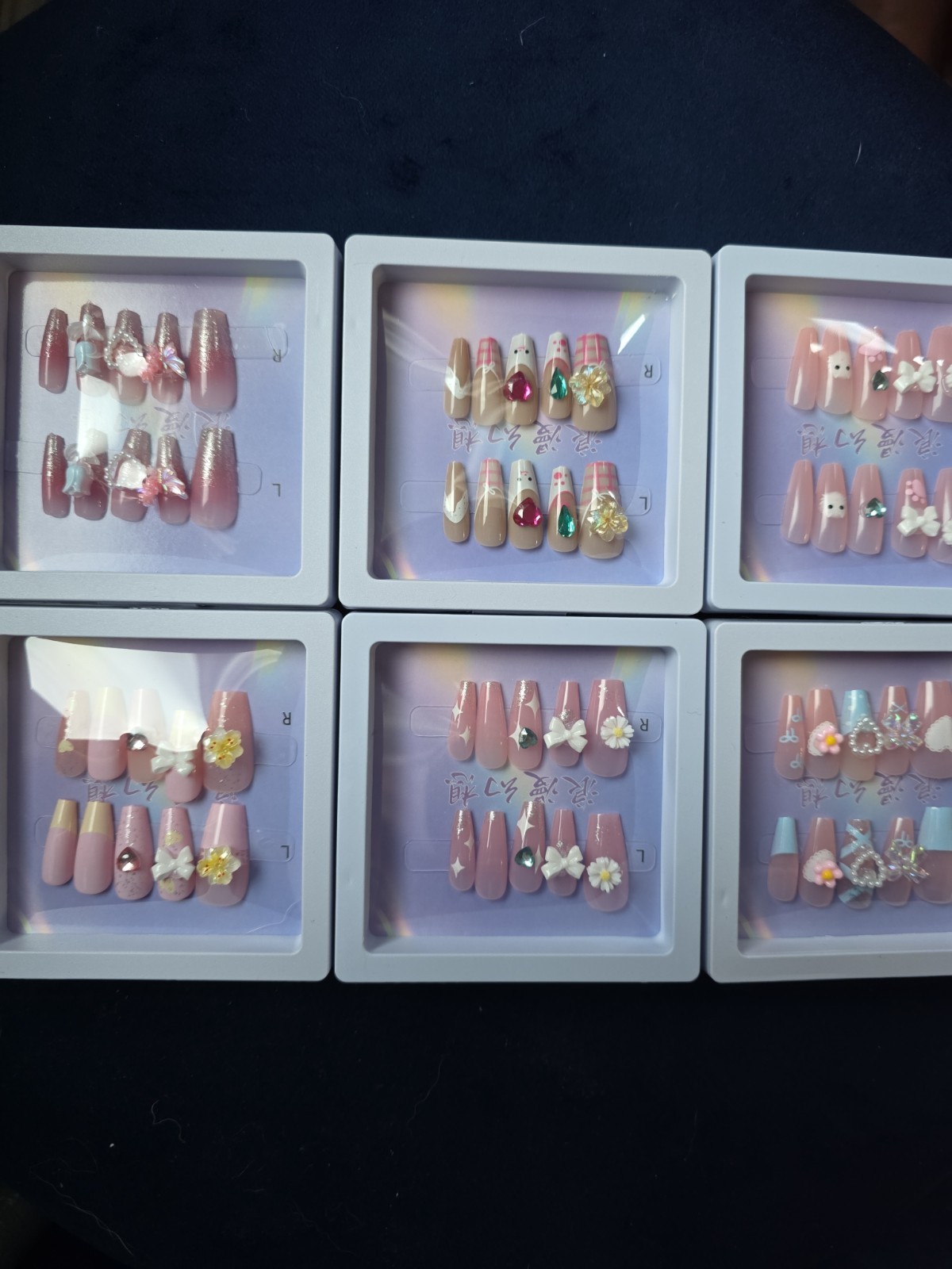 Romantic Fantasy Press On Nails Lot 6 Luxury 3D Bow Flower Pearl Nail Kit Set 2