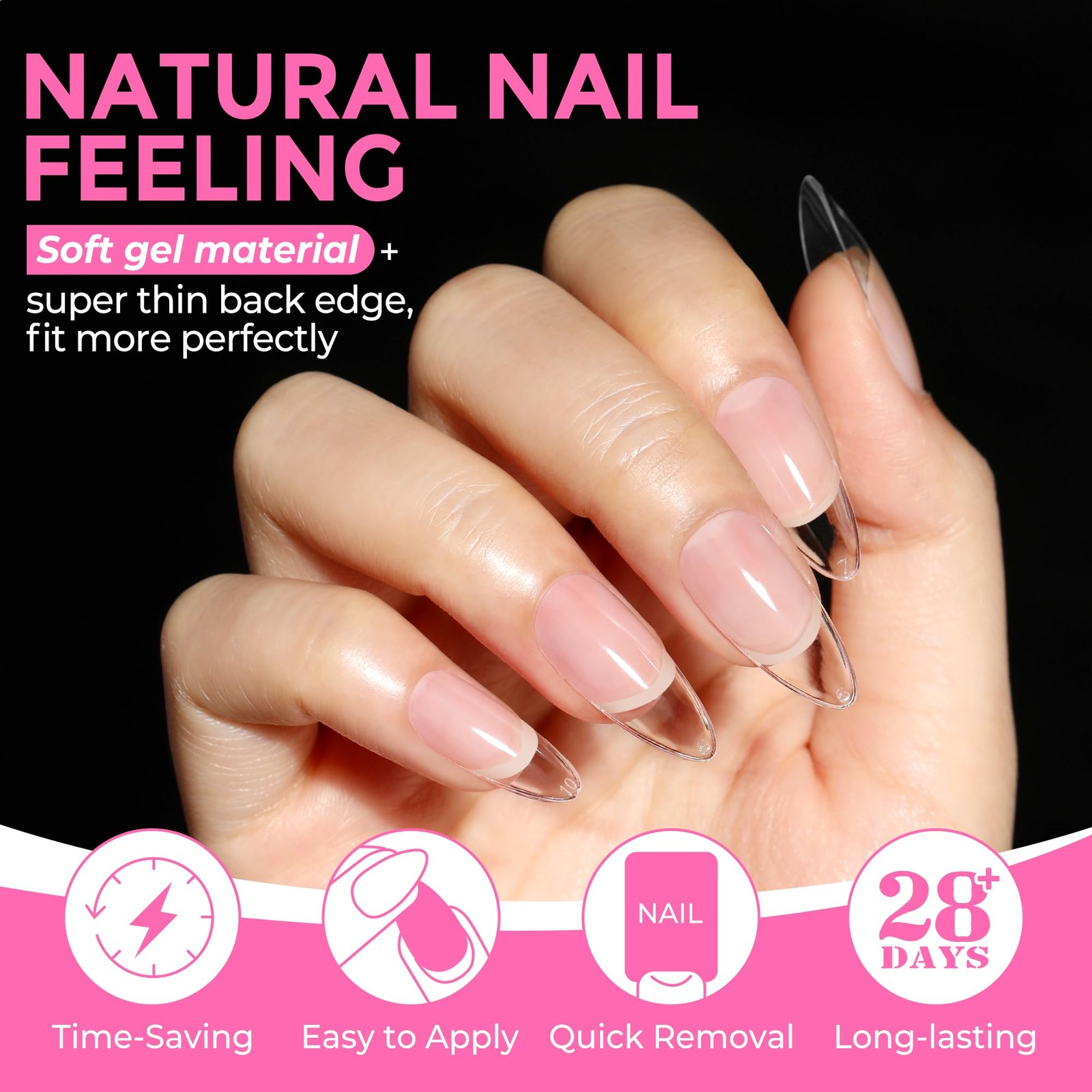 216pc Clear Medium Almond Nail Tips Full Cover Gel Press on Nails 12 Sizes DIY