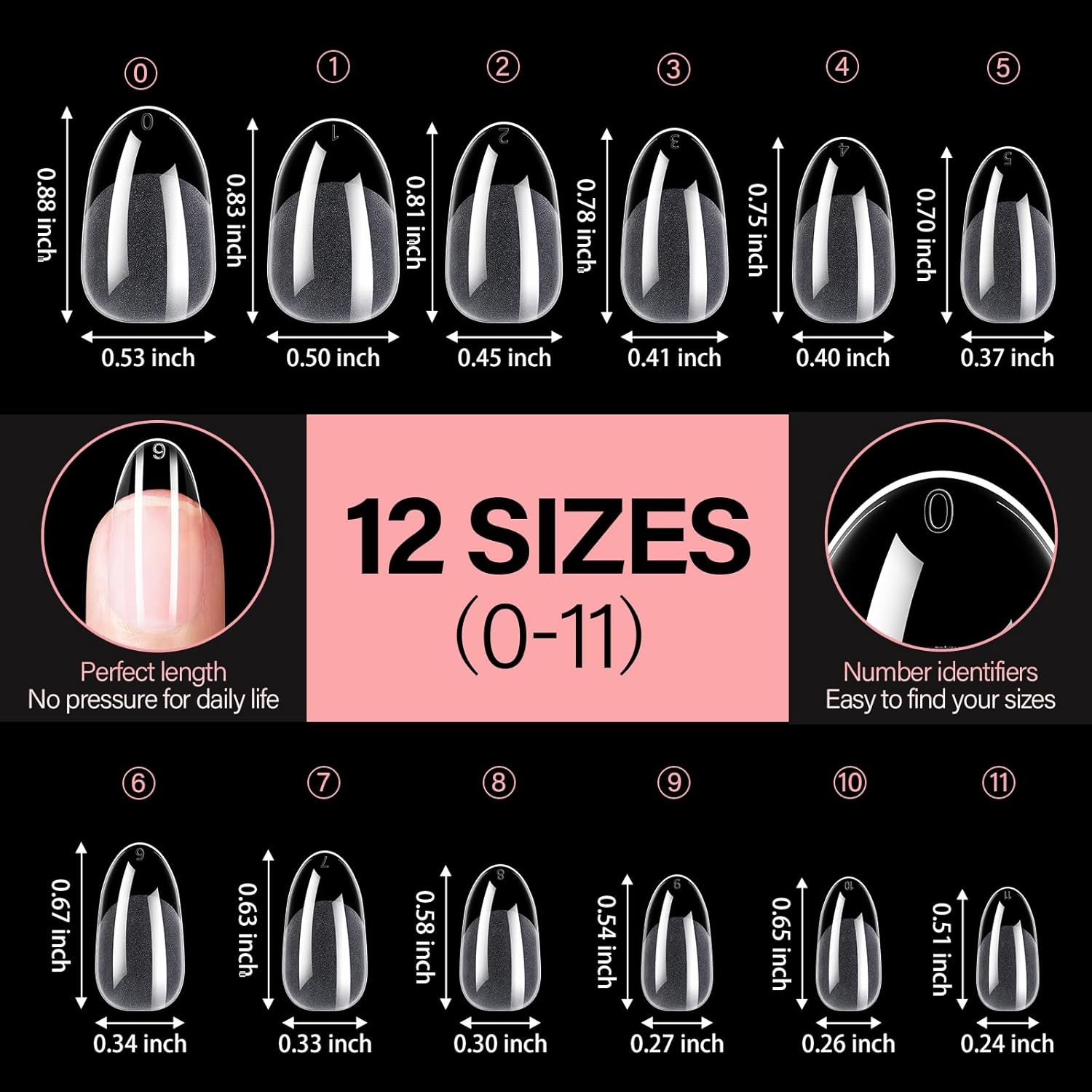AILLSA Short Oval Nail Tips Full Cover 1 Fl Oz (Pack of 216),